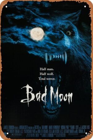 GYMBED Horror Movie Tin Sign,Bad Moon Poster Vintage Metal Sign Retro Wall Decor 12x8 Inches