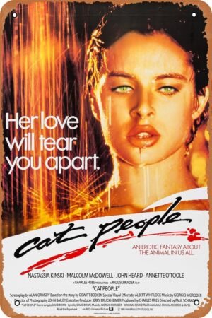 GYMBED Vintage Movie Tin Sign,Cat People 1982 Poster Vintage Metal Sign Retro Wall Decor 12x8 Inches