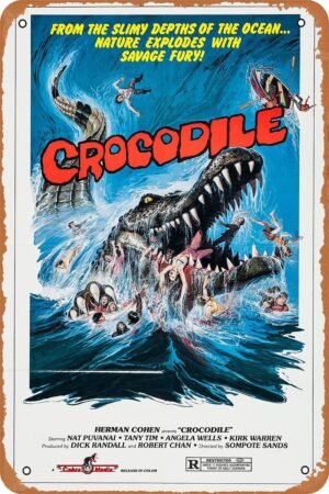 GYMBED Vintage Movie Tin Sign,Crocodile Poster Vintage Metal Sign Retro Wall Decor 12x8 Inches