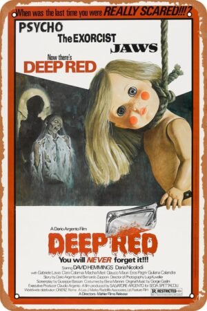 GYMBED Vintage Movie Tin Sign,Deep Red 1975 Poster Vintage Metal Sign Retro Wall Decor 12x8 Inches
