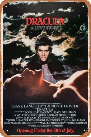 GYMBED Vintage Movie Tin Sign,Dracula 1979 Poster Vintage Metal Sign Retro Wall Decor 12x8 Inches