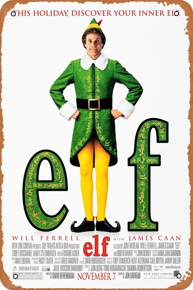 GYMBED Vintage Movie Tin Sign,Elf Poster Vintage Metal Sign Retro Wall Decor 12x8 Inches