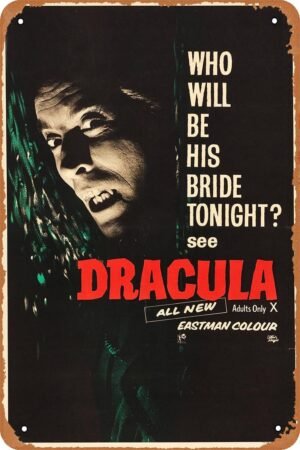 GYMBED Vintage Movie Tin Sign,Horror of Dracula Poster Vintage Metal Sign Retro Wall Decor 12x8 Inches