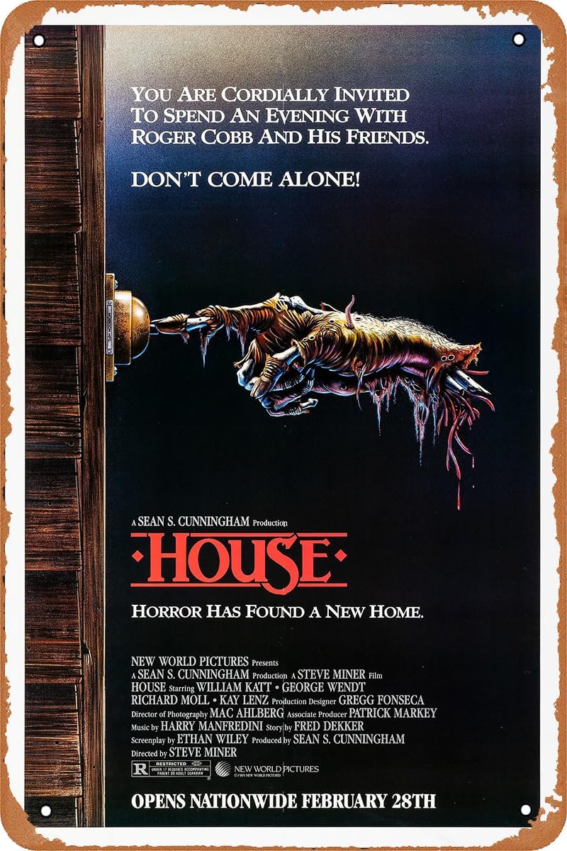 GYMBED Vintage Movie Tin Sign,House 1985 Poster Vintage Metal Sign Retro Wall Decor 12x8 Inches