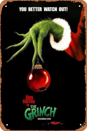 How the Grinch Stole Christmas Movie Poster Vintage Tin Sign for Cafe Bar Christmas Home Wall Art Decor Gift Retro Metal Sign 12 X 8 inch
