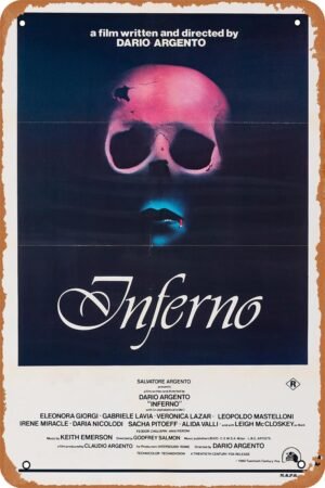 Inferno 1980 Horror Movie Poster Tin Sign Vintage Metal Sign Retro Wall Decor 12x8 Inches