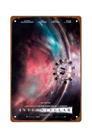 Interstellar Movie Metal Wall Tin Sign Spaces Technology Movies Retro Gift Mans Cave Decor Vintage Space Robot Spacecraft Movies Decorations 8"x12"