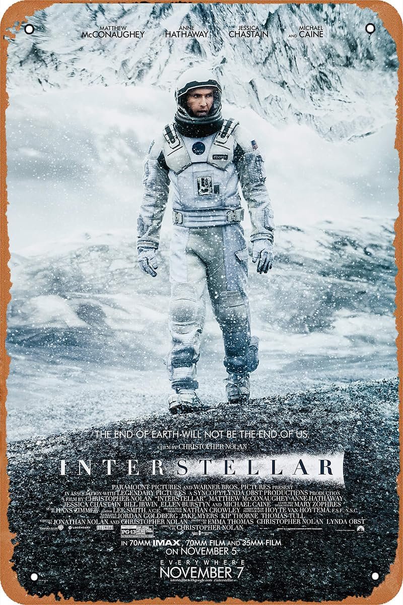 Interstellar Movie Poster Movie Metal Tin Sign Retro Vintage Wall Art Decor Gifts for Man Women 8x12 inches