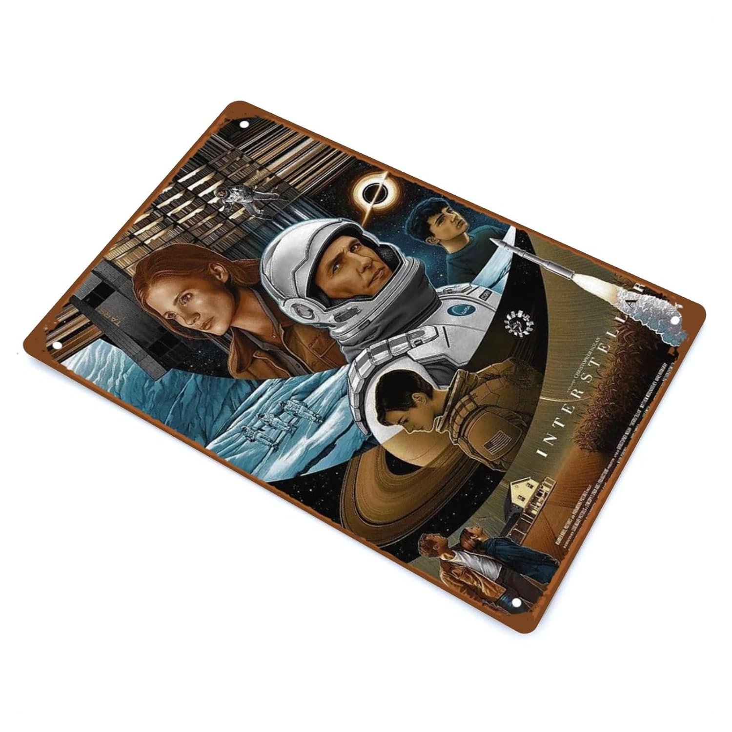 Interstellar Movie posters Metal Wall Tin Sign Space Technology Movies Retro Gift Man Cave Decor Vintage Space fims posters Robot Spacecraft Movie Decorations 8"x12"