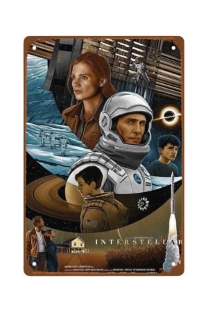Interstellar Movie posters Metal Wall Tin Sign Space Technology Movies Retro Gift Man Cave Decor Vintage Space fims posters Robot Spacecraft Movie Decorations 8"x12"