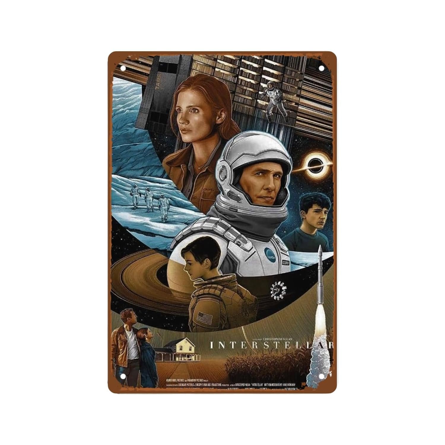 Interstellar Movie posters Metal Wall Tin Sign Space Technology Movies Retro Gift Man Cave Decor Vintage Space fims posters Robot Spacecraft Movie Decorations 8"x12"