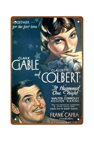 It Happened One Night (1934) Movies Metal Wall Tin Sign Romantic Comedy Movie Retro Gift Man Cave Decor Vintage Tropical Retro Movie Posters Decorations 8"x12"