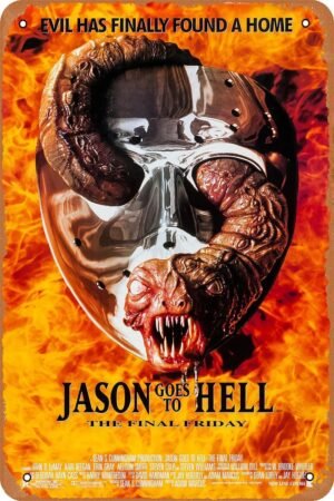 Jason Goes to Hell The Final Friday Horror Movie Poster Tin Sign Vintage Metal Sign Retro Wall Decor 12x8 Inches