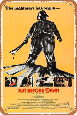 Just before Dawn Horror Movie Poster Tin Sign Vintage Metal Sign Retro Wall Decor 12x8 Inches