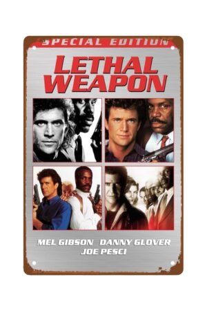 Lethal Weapon Movie Man Cave Decor Action Comedy Films Country Rustic Metal Wall Tin Sign Retro Gift Vintage Decorations Fight Plot Films 8"x12"