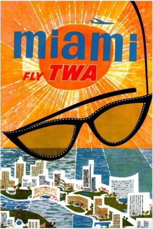 Lost Island Trading Company Miami - Fly TWA - Vintage Airline Travel Poster Travel Posters-12 x 18 Inches