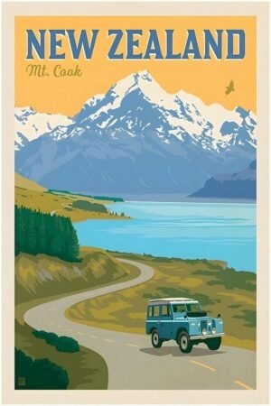 Lost Island Trading Company New Zealand - Mt Cook - Vintage Travel Poster-8 x 12 Inches (US/CAN only)