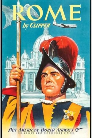 Lost Island Trading Company Pan American Airlines - Rome - 1950s - Vintage Travel Poster (11x17Inches-Framed)
