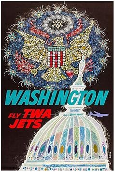 Lost Island Trading Company Trans World Airlines - Fly TWA - Washington DC - 1950s - Vintage Travel Poster-12 x 18 Inches