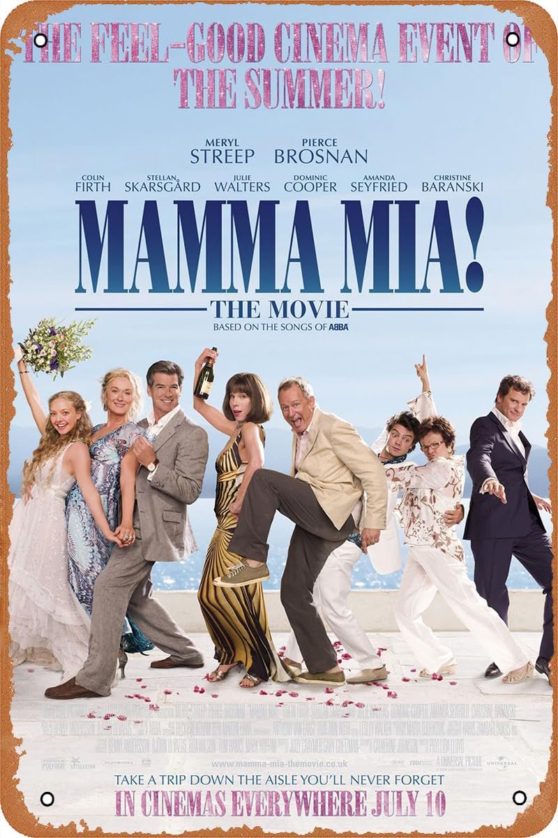 Mamma Mia Movie Poster Movie Metal Tin Sign Retro Vintage Wall Art Decor Gifts for Man Women 8x12 inches