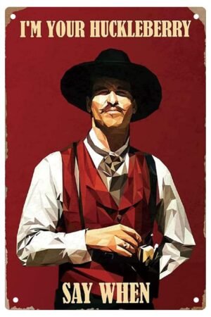 Man Cave Decor West Cowboy Movie Metal Sign Doc Holiday Tin signs Vintage Movie Posters Western Retro Wall Art Tin Signs Cowboy Decor Gift for Fan 8x12 inches