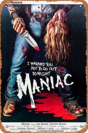 Maniac Horror Movie Poster Tin Sign Vintage Metal Sign Retro Wall Decor 12x8 Inches