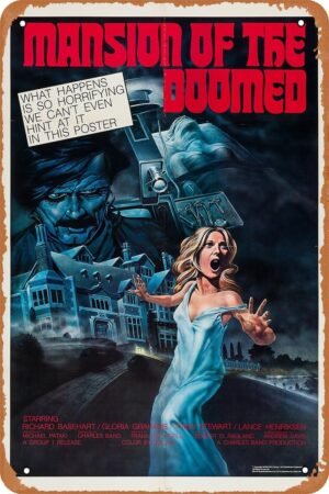 Mansion of the Doomed Horror Movie Poster Tin Sign Vintage Metal Sign Retro Wall Decor 12x8 Inches