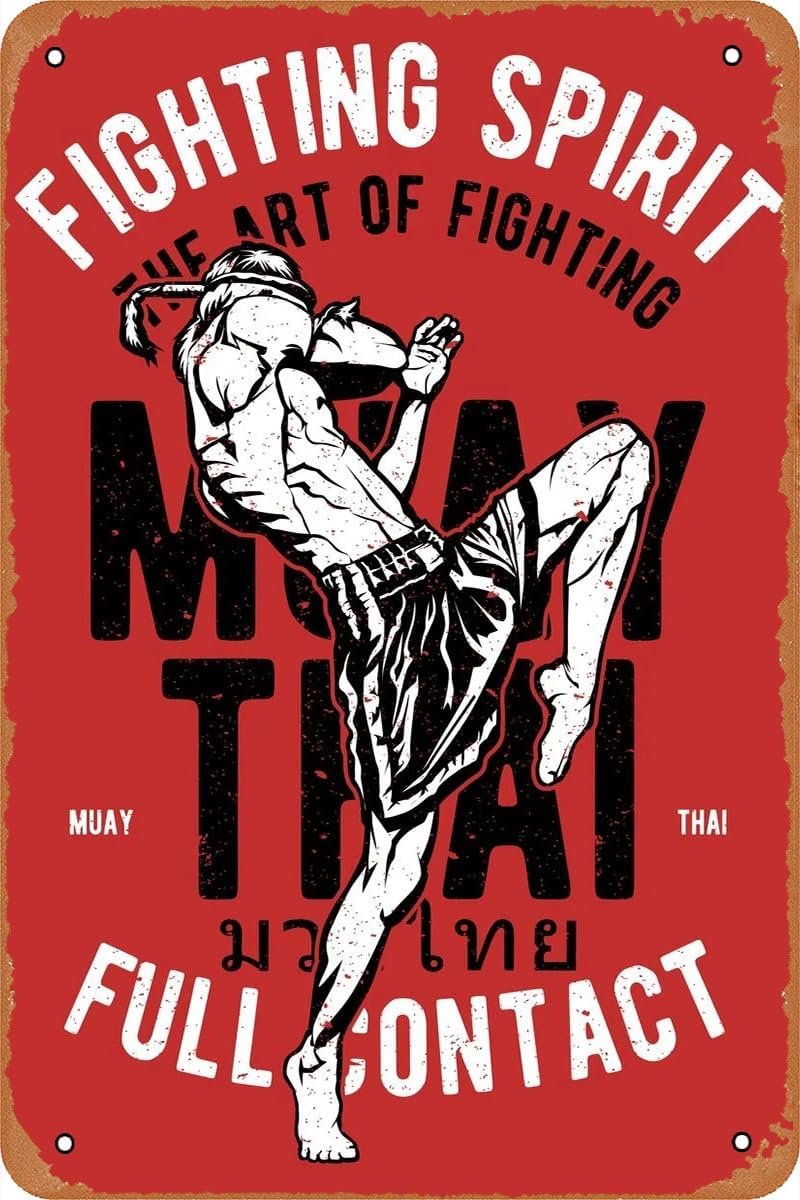 Martial Arts Muay Thai Poster Vintage Tin Sign for Cafe Bar Gym Garage Home Wall Art Decor Gift Retro Metal Sign 12 X 8 inch