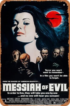 Messiah of Evil Horror Movie Poster Tin Sign Vintage Metal Sign Retro Wall Decor 12x8 Inches