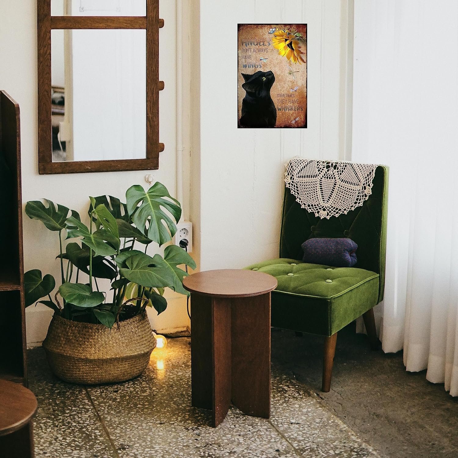 Metal Tin Sign Angels Don't Always Have Wings Sometimes They Have Whiskers Vintage Floral Black Cat Lovers Gift Vintage Plaque Man Cave Bar Pub Club Home Wall Decoration 12x8 Inch