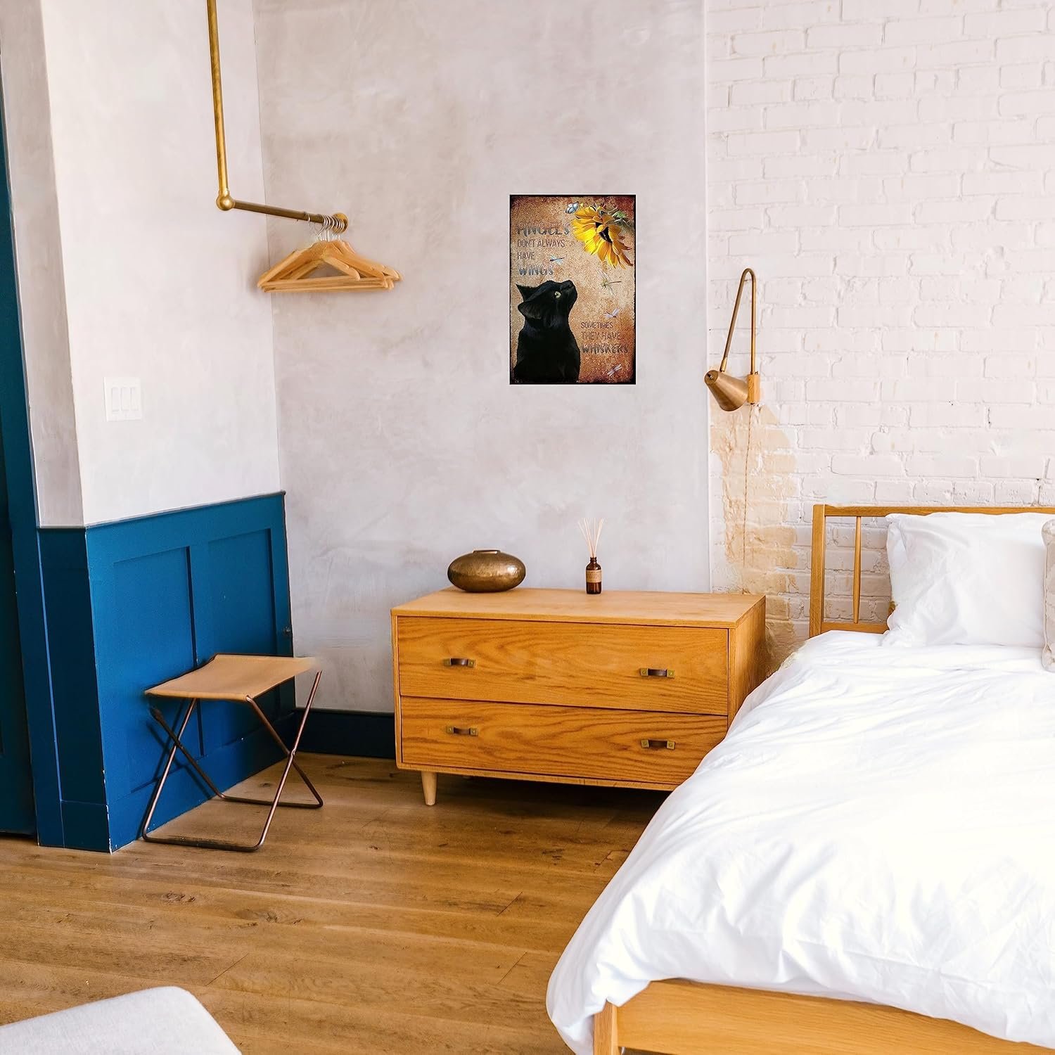 Metal Tin Sign Angels Don't Always Have Wings Sometimes They Have Whiskers Vintage Floral Black Cat Lovers Gift Vintage Plaque Man Cave Bar Pub Club Home Wall Decoration 12x8 Inch