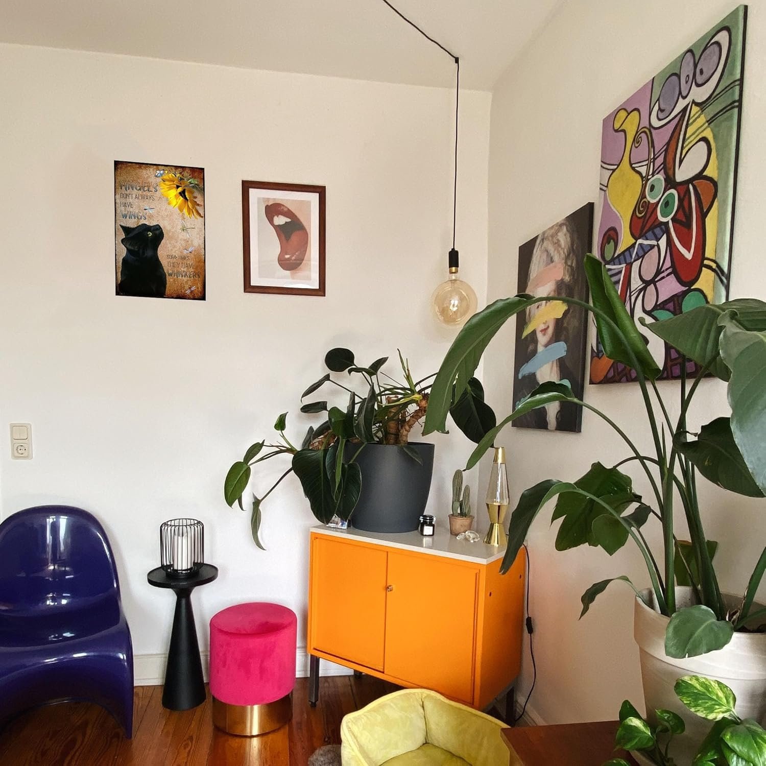 Metal Tin Sign Angels Don't Always Have Wings Sometimes They Have Whiskers Vintage Floral Black Cat Lovers Gift Vintage Plaque Man Cave Bar Pub Club Home Wall Decoration 12x8 Inch