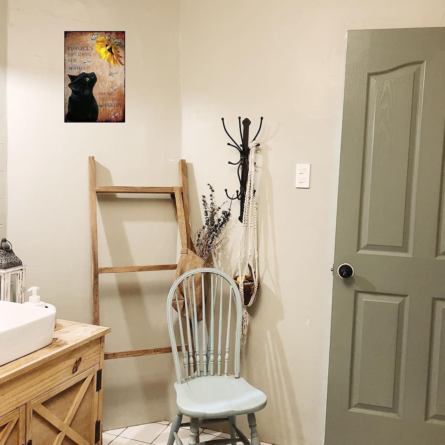 Metal Tin Sign Angels Don't Always Have Wings Sometimes They Have Whiskers Vintage Floral Black Cat Lovers Gift Vintage Plaque Man Cave Bar Pub Club Home Wall Decoration 12x8 Inch