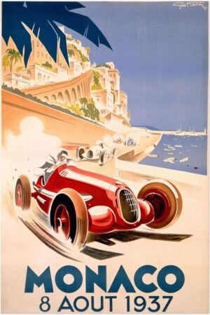 Monaco Grand Prix 1937 - Vintage Auto Racing Poster-24 x 36 Inches