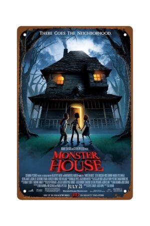 Monster House Movie Metal Wall Tin Sign Scary Movie Classic Retro Gift Man Cave Decor Vintage Decorations Horror Films 8"x12"