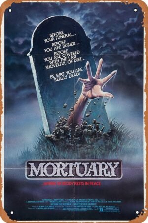 Mortuary Horror Movie Poster Tin Sign Vintage Metal Sign Retro Wall Decor 12x8 Inches