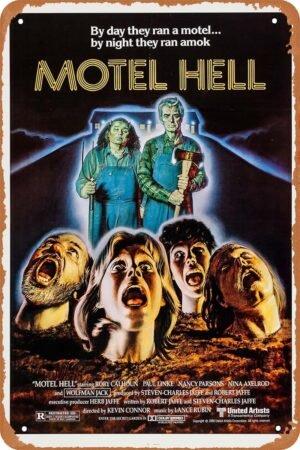 Motel Hell Horror Movie Poster Tin Sign Vintage Metal Sign Retro Wall Decor 12x8 Inches