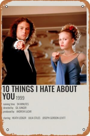 Movie Poster 10 Things I Hate About You Movie Metal Tin Sign Retro Vintage Wall Art Decor Gifts for Man Women 8x12 inches