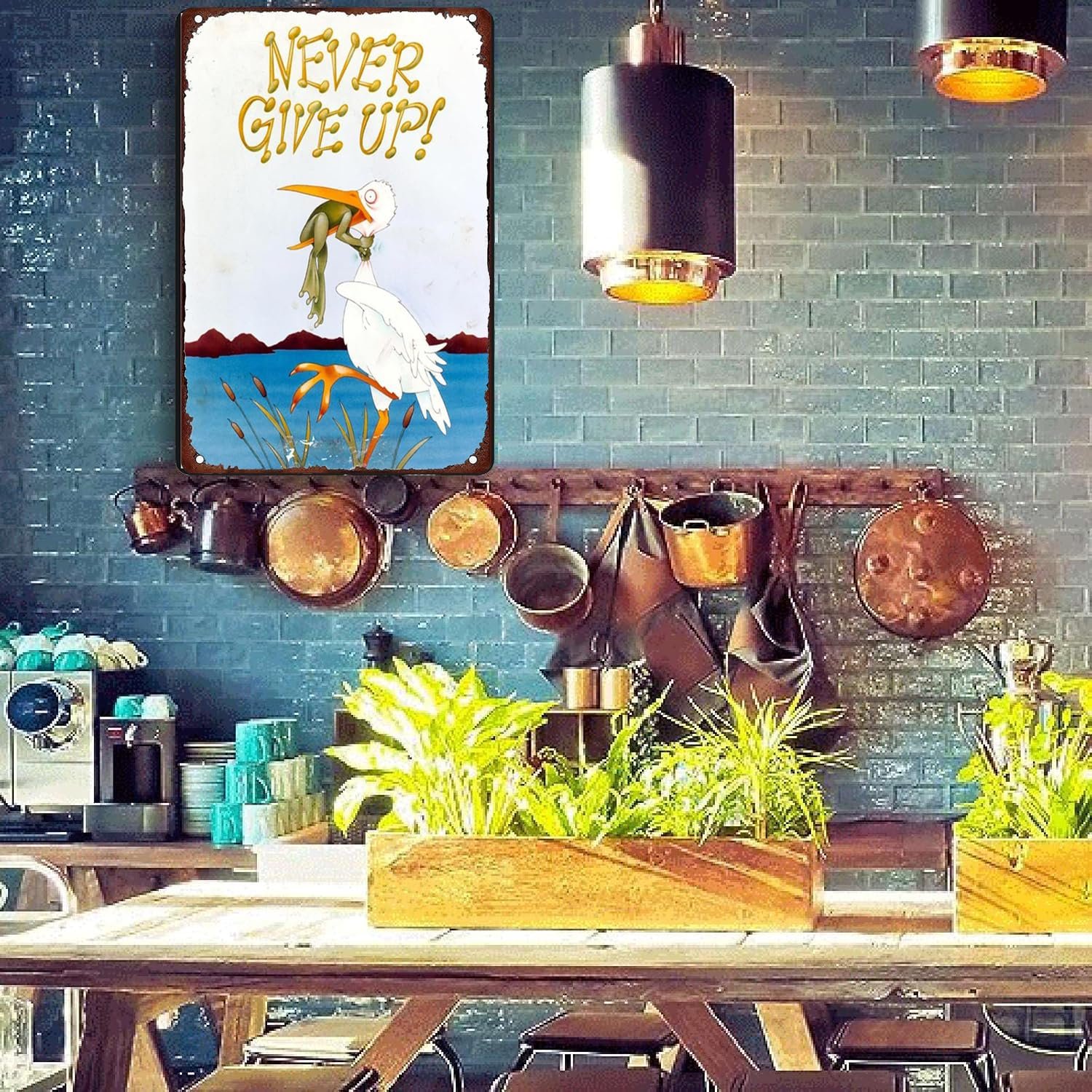 Never Give Up frog Art Wall Art decoration Nostalgic Tin Sign Retro Tin Wall Metal Siding Bar Family Poster Sign 12x8 inches