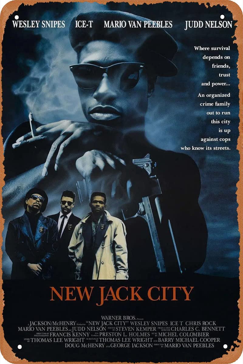 New Jack City Movie Poster Vintage Tin Sign for Cafe Bar Garage Home Wall Art Decor Gift Retro Metal Sign 12 X 8 inch