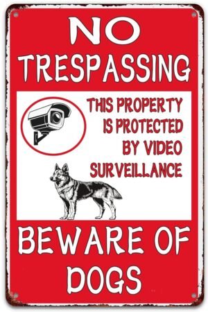 No Trespassing Beware Of Dogs Vintage Metal Sign Retro Art Tin Painting for Home Bar Pub Cafe Farm Room Plaque Posters 12 X 8 Inch