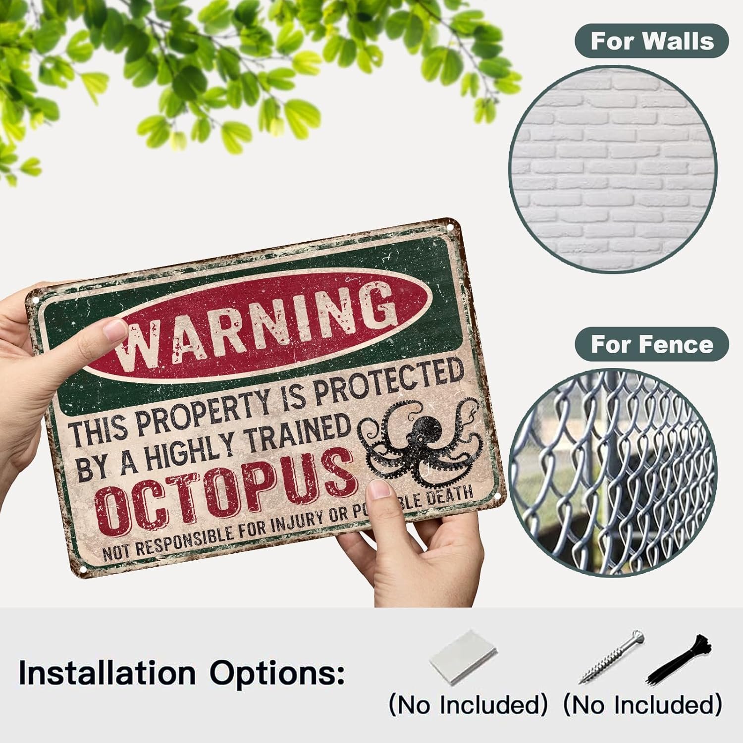 Octopus Metal Tin Sign Warning This Property Is Protected By A Highly Trained Octopus Vintage Sign Funny Tin Signs 12 * 8in