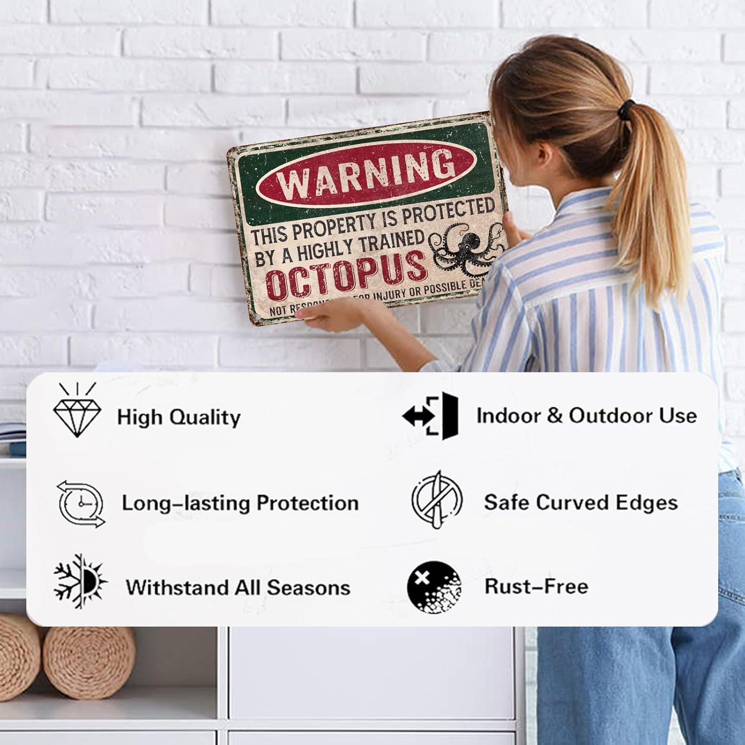 Octopus Metal Tin Sign Warning This Property Is Protected By A Highly Trained Octopus Vintage Sign Funny Tin Signs 12 * 8in