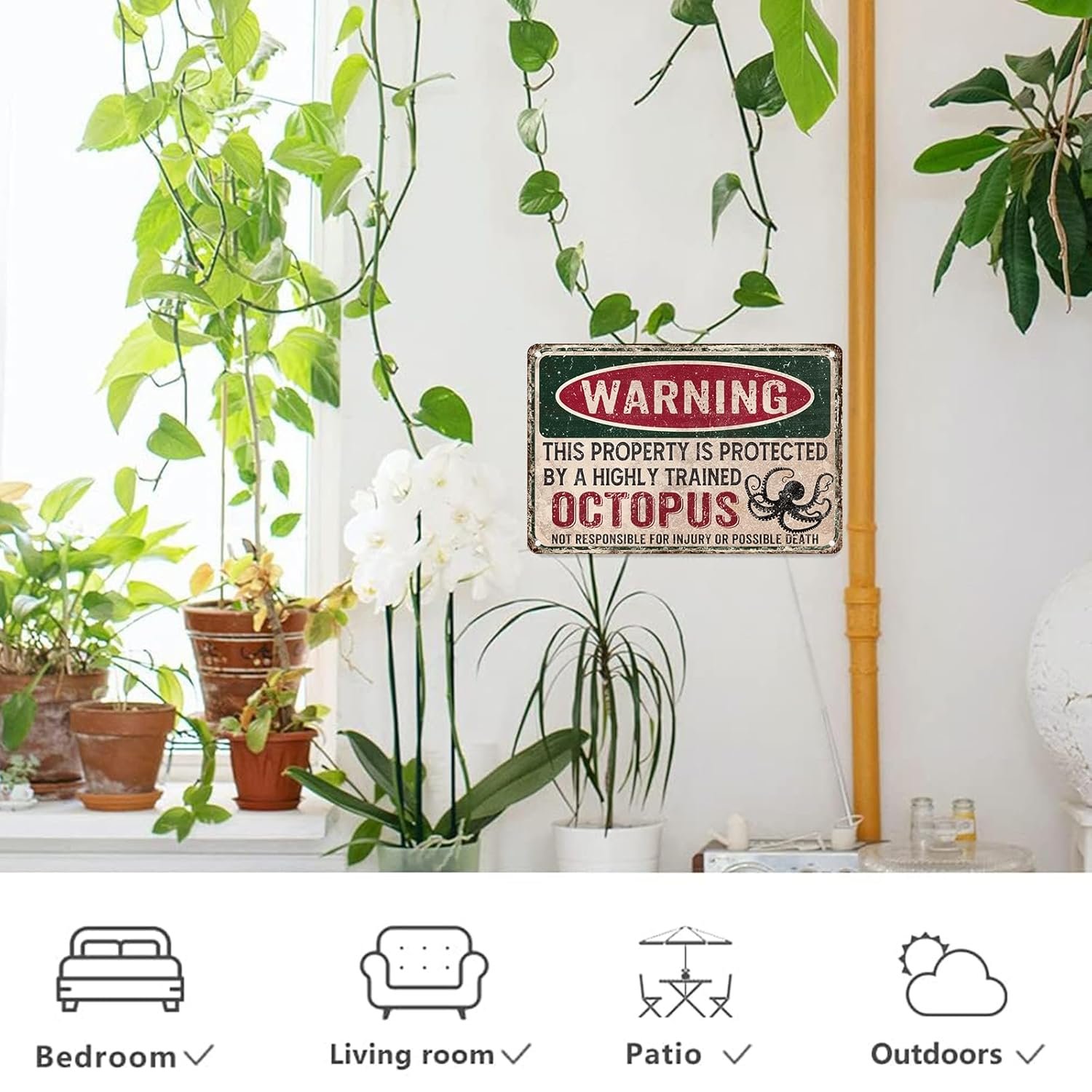 Octopus Metal Tin Sign Warning This Property Is Protected By A Highly Trained Octopus Vintage Sign Funny Tin Signs 12 * 8in
