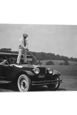 Paintings for Wall Decoration Vintage Golfer on Antique Classic Car Art Funny Poster Home Decor Creative Gift Canvas Art Poster And Wall Art Picture Print Modern Family Bedroom...