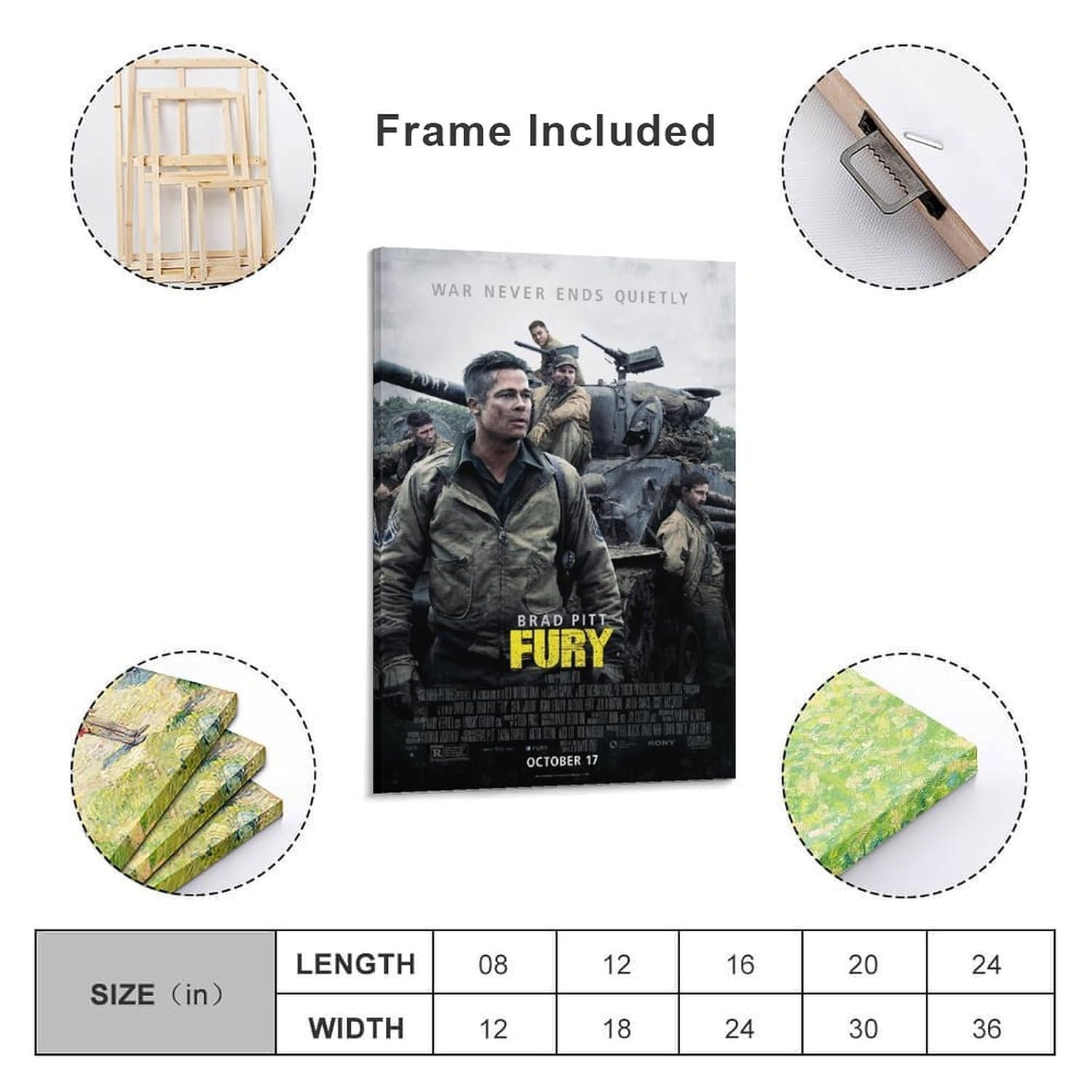 Paintings for Wall Decorations Fury Movie Posters Prints Canvas Art Poster And Wall Art Picture Print Modern Family Bedroom Decor Posters 24x36inch(60x90cm)