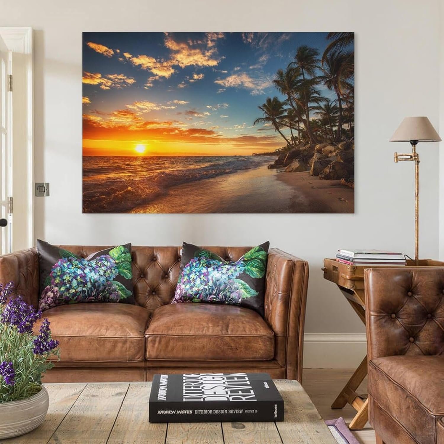 Paintings for Wall Decorations Living Room Mural Poster Beautiful Beach Waves Hitting The Shore Scenery Sunrise Palm Home Wall Decoration Canvas Art Poster And Wall Art Picture...