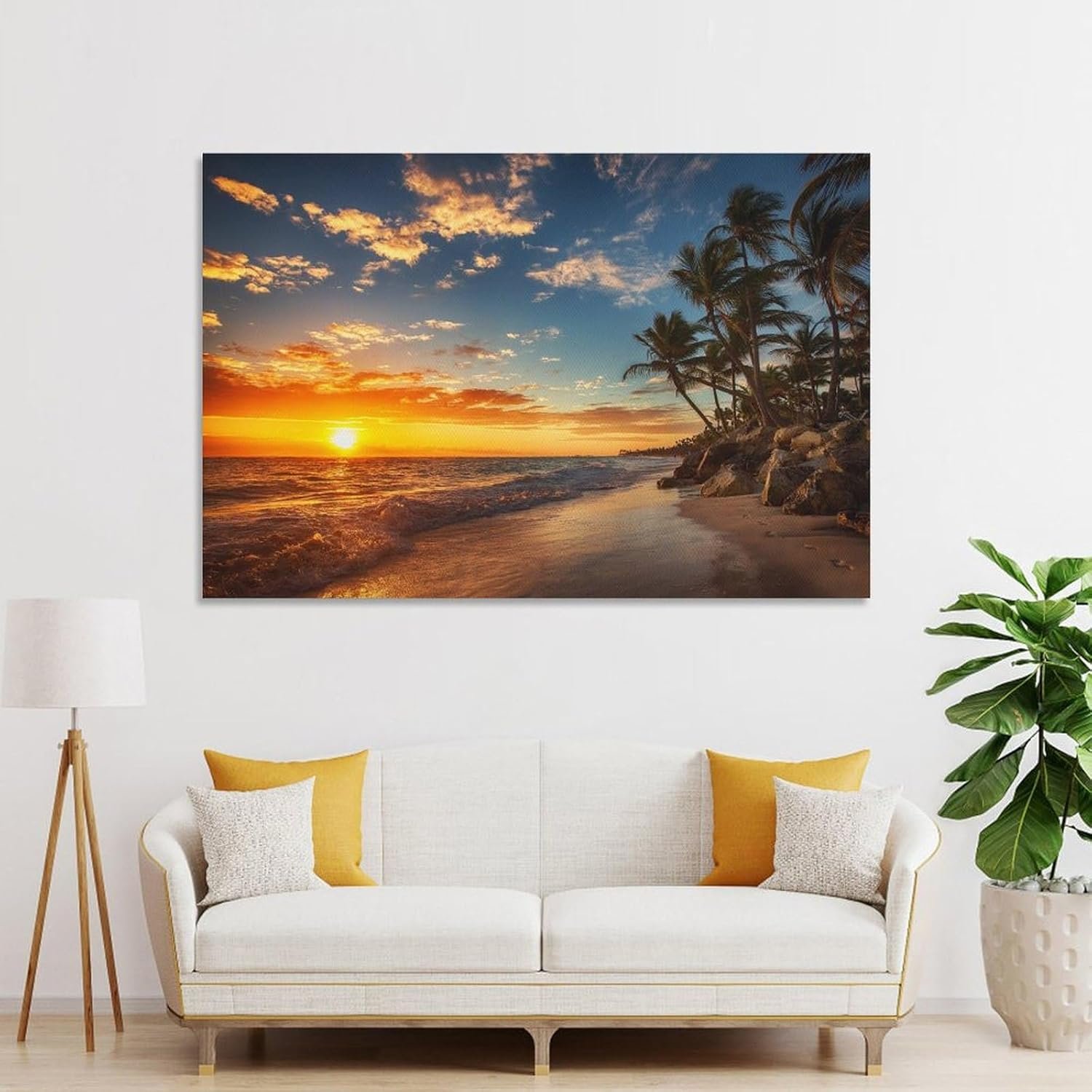 Paintings for Wall Decorations Living Room Mural Poster Beautiful Beach Waves Hitting The Shore Scenery Sunrise Palm Home Wall Decoration Canvas Art Poster And Wall Art Picture...