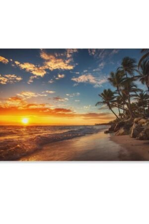 Paintings for Wall Decorations Living Room Mural Poster Beautiful Beach Waves Hitting The Shore Scenery Sunrise Palm Home Wall Decoration Canvas Art Poster And Wall Art Picture...