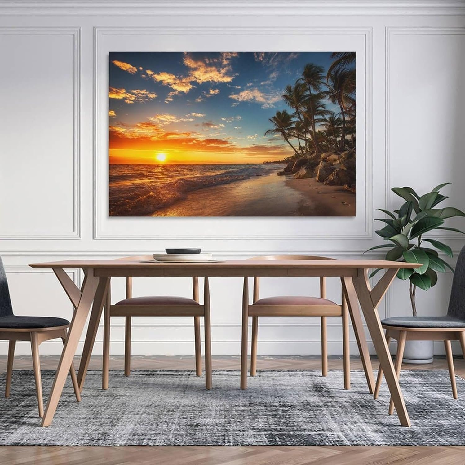 Paintings for Wall Decorations Living Room Mural Poster Beautiful Beach Waves Hitting The Shore Scenery Sunrise Palm Home Wall Decoration Canvas Art Poster And Wall Art Picture...